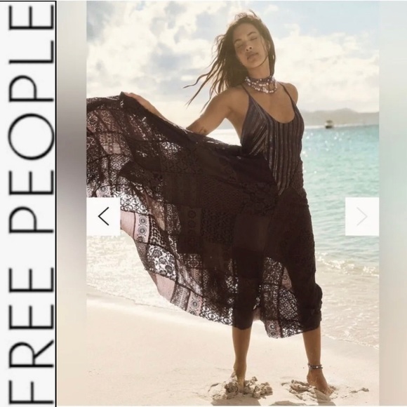 NWT Free People One Black Lace/metallic Aurella Maxi Dress black S - Picture 2 of 13